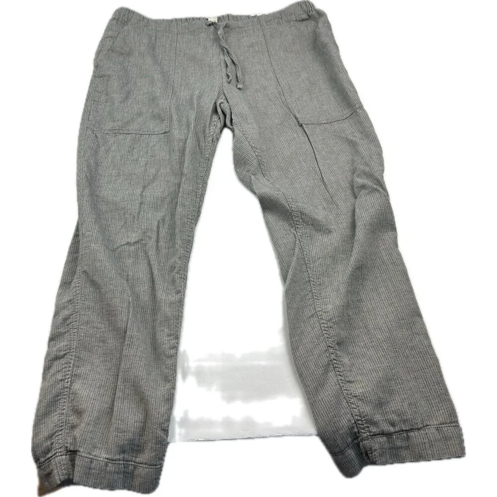 PRANA Breathe Pants Womens Xl Gray Ribbed Drawstring Cropped Outdoor Travel - Picture 4 of 13
